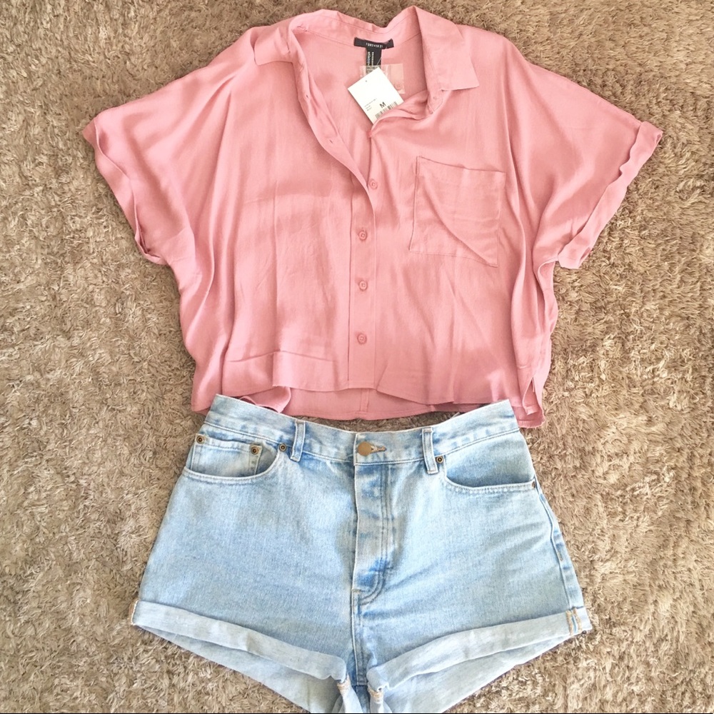 Pink Button Down Dolman Top